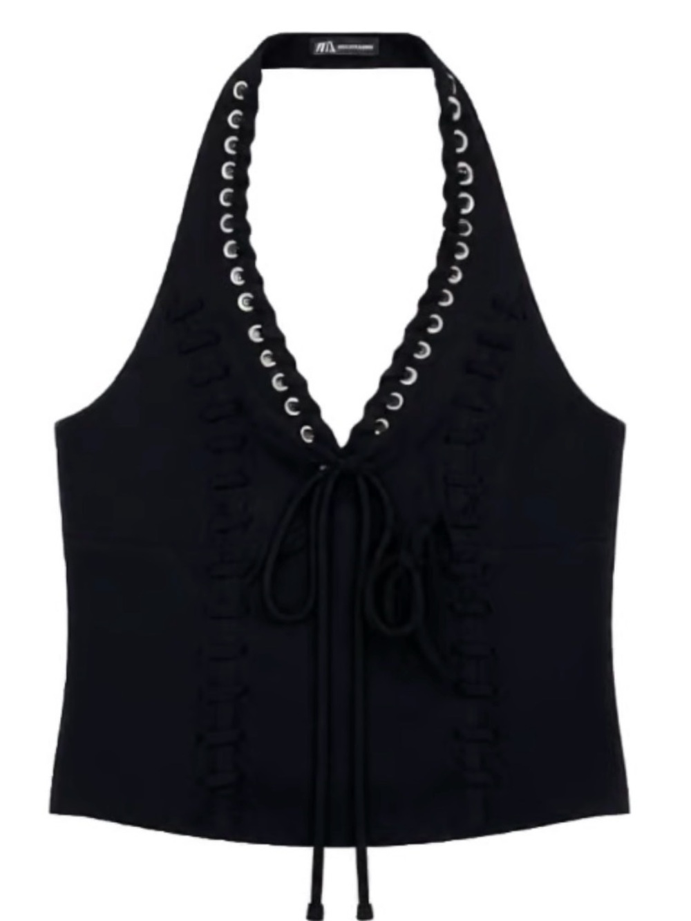 Moa Moa Black Lace-Up Halter Tank Top